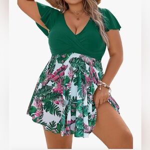 Green Floral Women's Swim One Piece